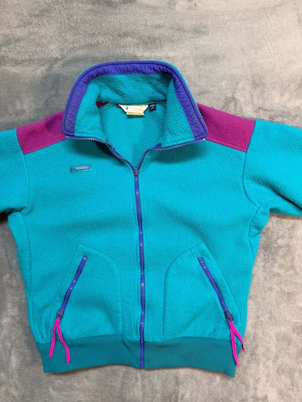USA Vintage 90s Columbia Sportswear Teal and Purple Fleece Jacket Women's Large